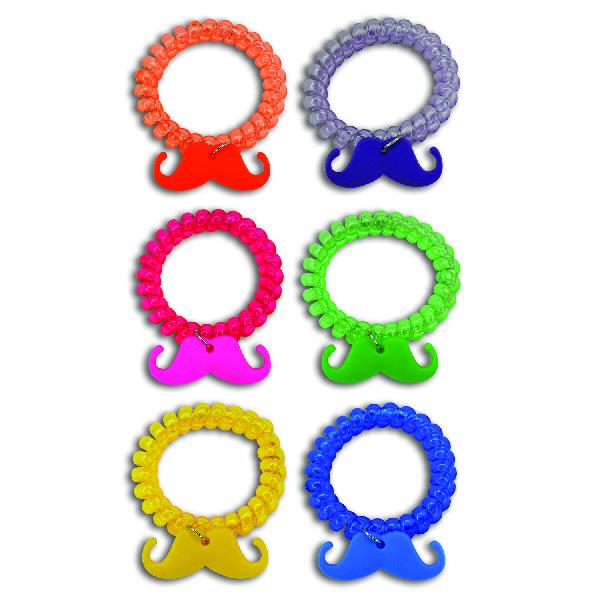 Neon Mustache Coil Bracelets (Dozen) - Sku BTS-029181