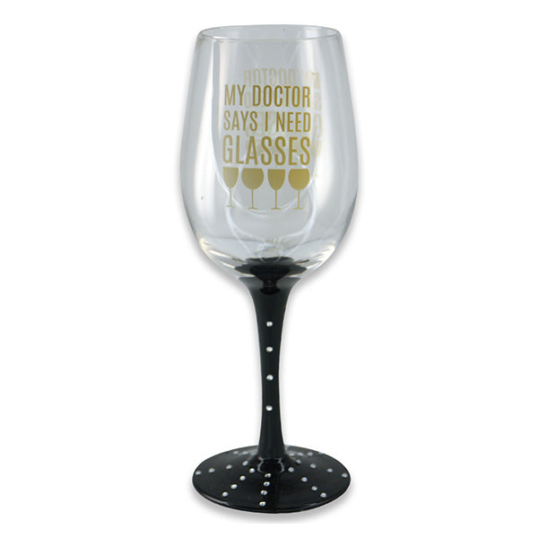 I Need Glasses Hand Painted Glittery Wine Glass - Sku BTS-002549