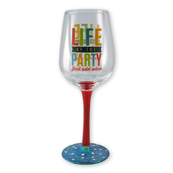 Life of the Party Hand Painted Glittery Wine Glass - Sku BTS-002550