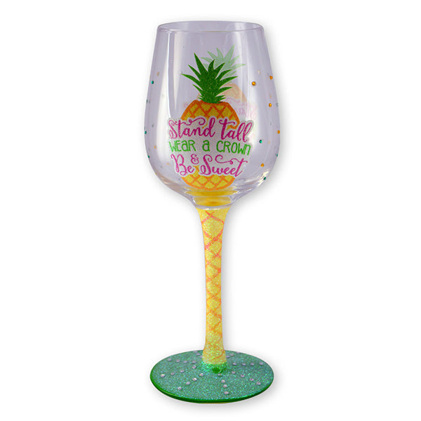 Stand Tall, Wear a Crown & Be Sweet Hand Painted Glittery Wine Glass - Sku BTS-002565