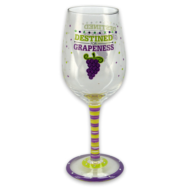 Destined for Grapeness Hand Painted Glittery Wine Glass - Sku BTS-002563