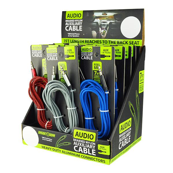 Braided Nylon Auxiliary Cables (12 per display) - Sku BTS-022377