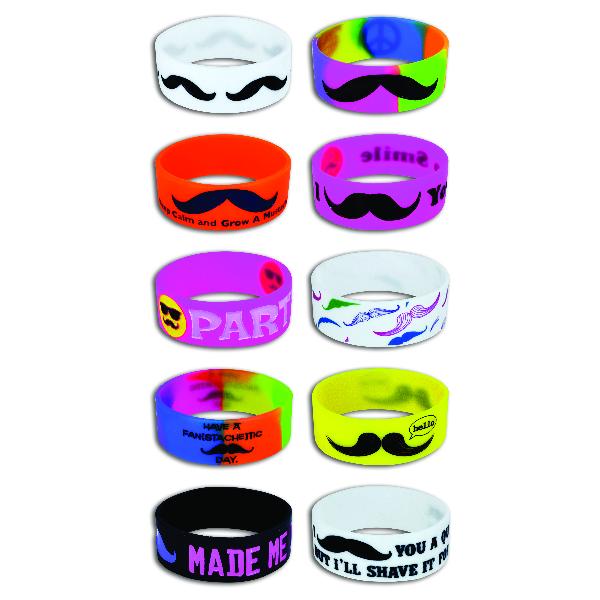 Neon Mustache Wristbands (Box of 18) - Sku BTS-028854