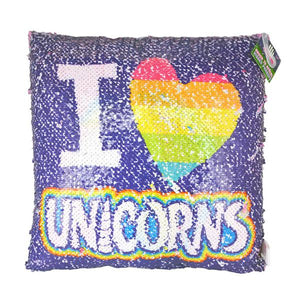 Purple I Heart Unicorns Flip Sequin Pillow - Sku BTS-KP3199
