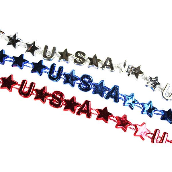 Patriotic USA Bead Necklaces (Bag of 12) - Sku BTS-KP3347