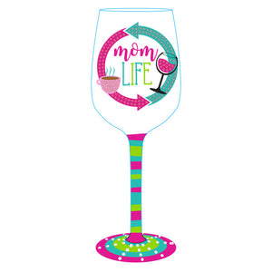 Mom Life Hand Painted Wine Glass on sale at Bulk Toy Store