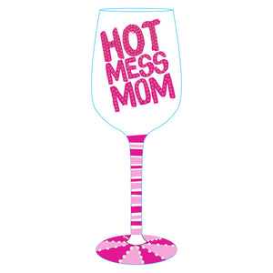 Hot Mess Mom Hand Painted Wine Glass on sale at Bulk Toy Store