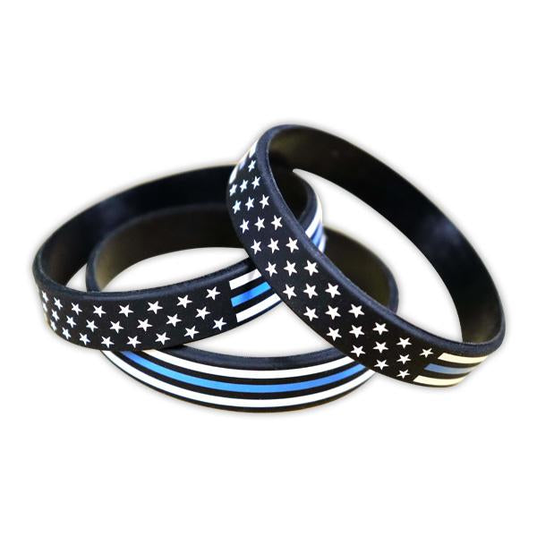 Thin Blue Line Police Officer Silicone Wristbands (Bag of 12 Pieces)