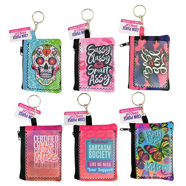 Neoprene Wallet Coin Purses (6 Piece Display)